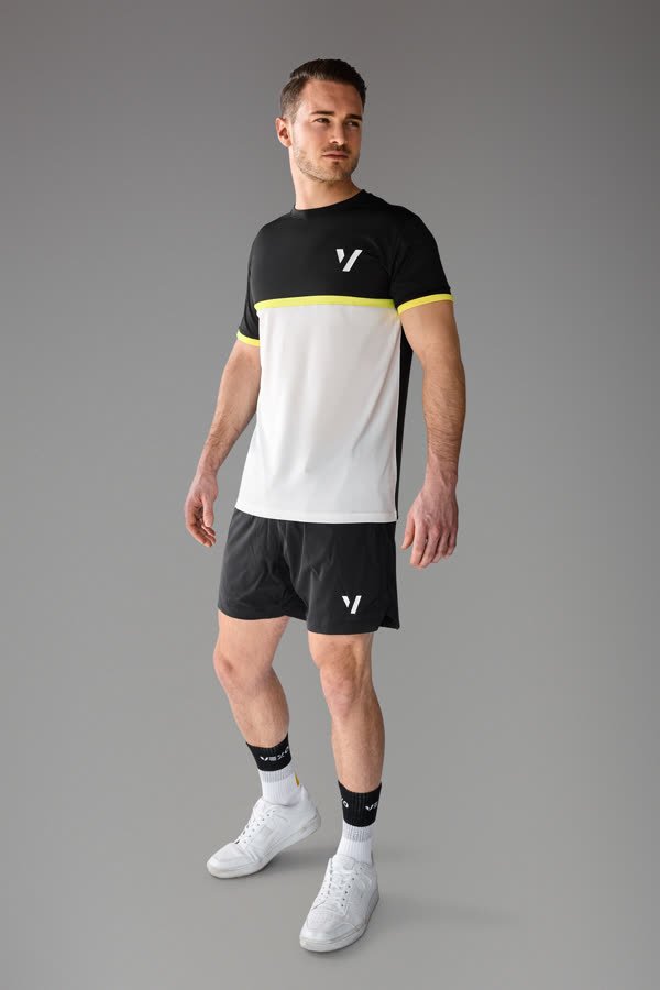 Andreas Schmid, tennis wear campaign, black and white outfit